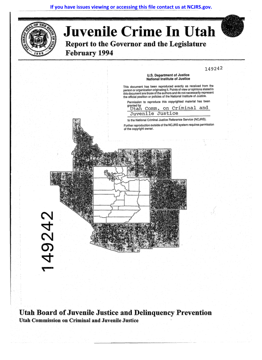 Juvenile Crime in Utah Report to the Governor and the Legislature February 1994