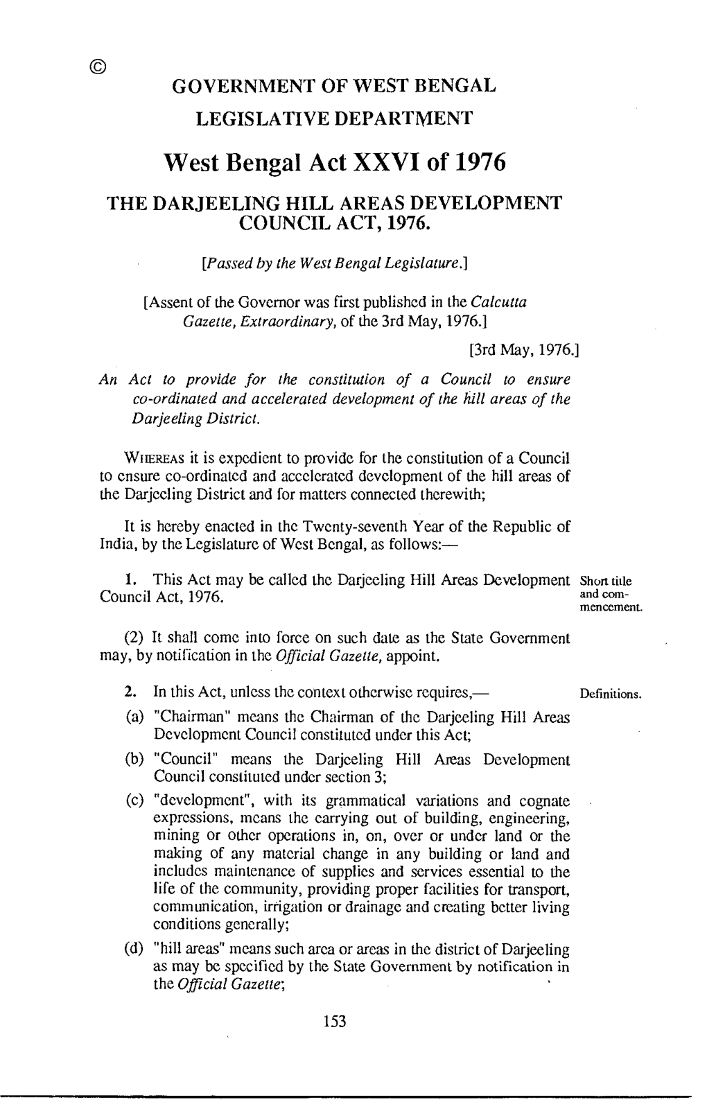 West Bengal Act XXVI of 1976