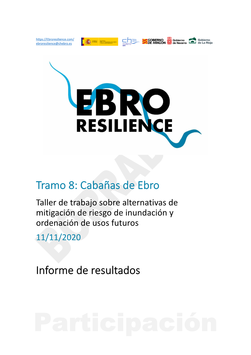 Tramo 8: Cabañas De Ebro Taller De Trabajo Sobre Alternativas De Mitigación De Riesgo De Inundación Y Ordenación De Usos Futuros 11/11/2020