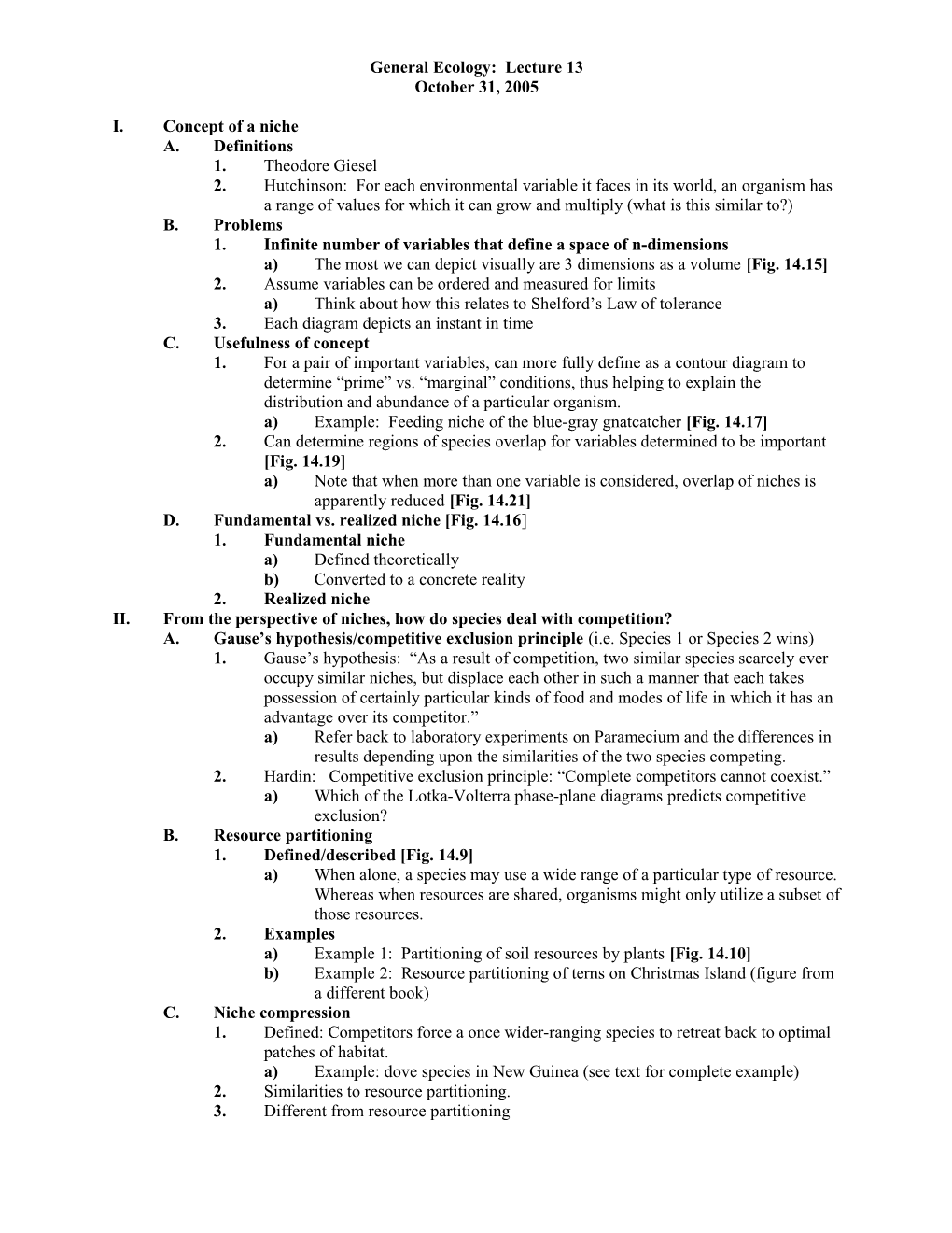 General Ecology: Lecture 13