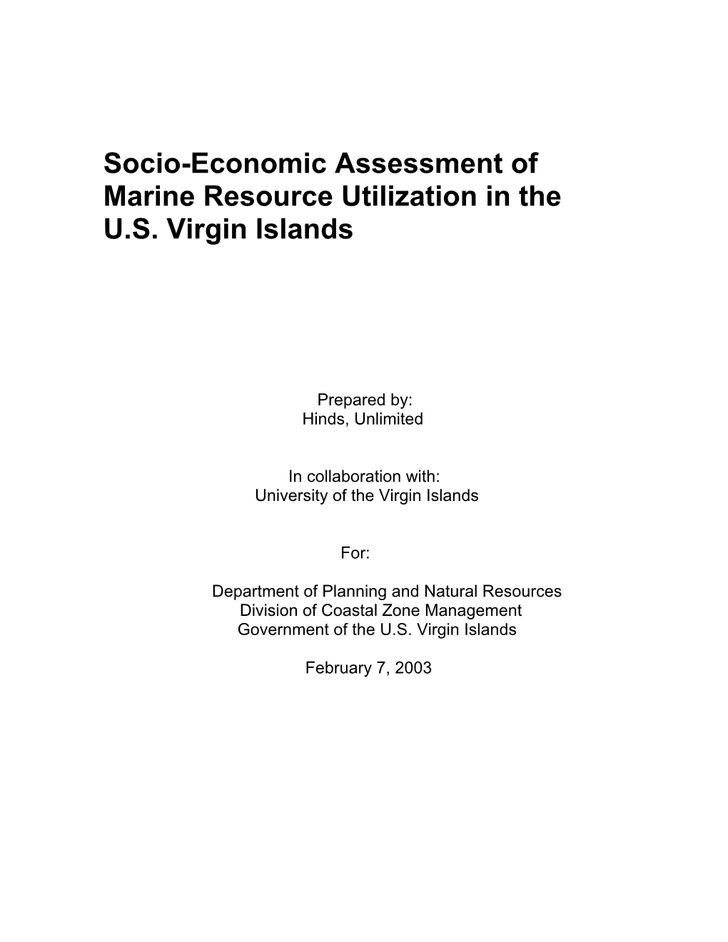 Socio-Economic Assessment of Marine Resource Utilization in the U.S. Virgin Islands
