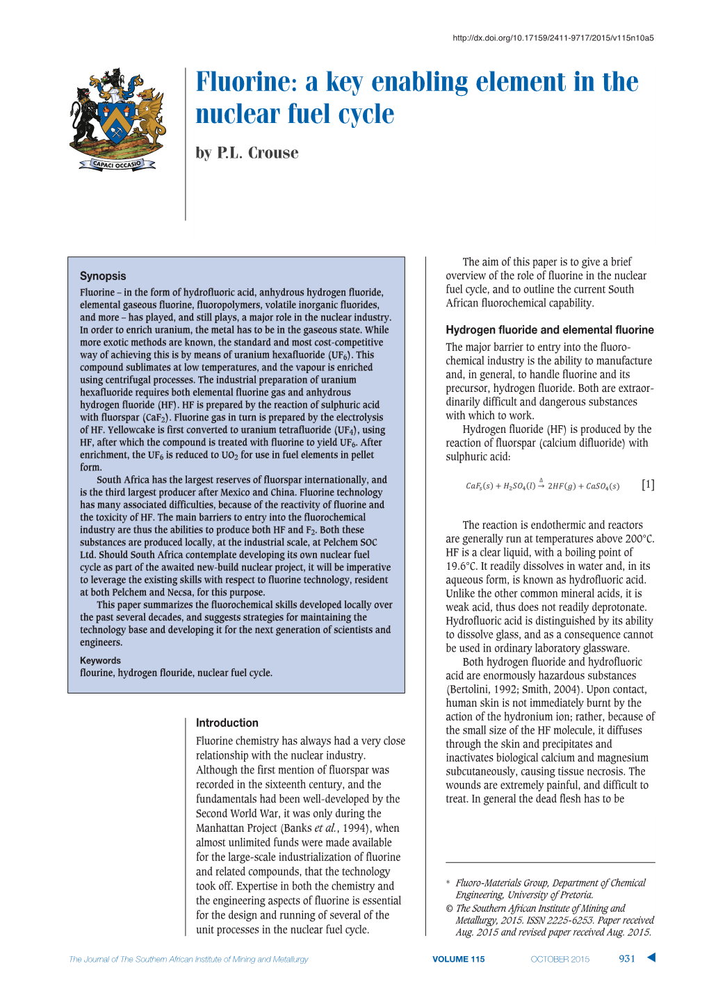 Fluorine: a Key Enabling Element in the Nuclear Fuel Cycle by P.L