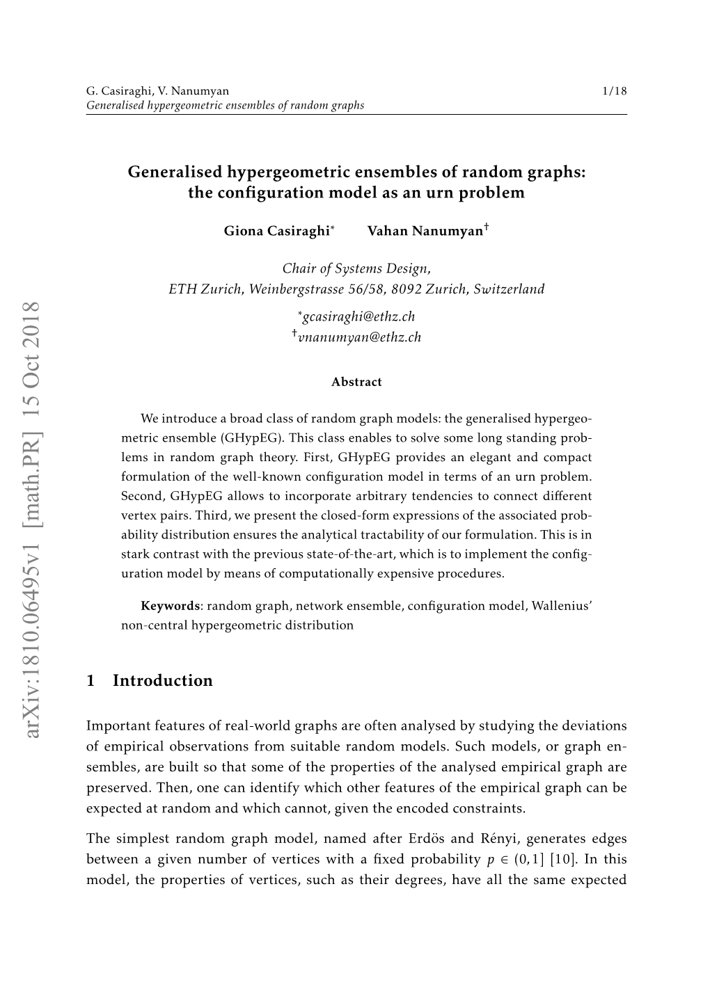 Generalised Hypergeometric Ensembles of Random Graphs: the Conﬁguration Model As an Urn Problem