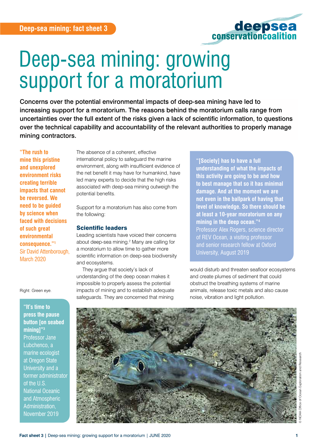 Deep-Sea Mining: Growing Support for a Moratorium Concerns Over the Potential Environmental Impacts of Deep-Sea Mining Have Led to Increasing Support for a Moratorium