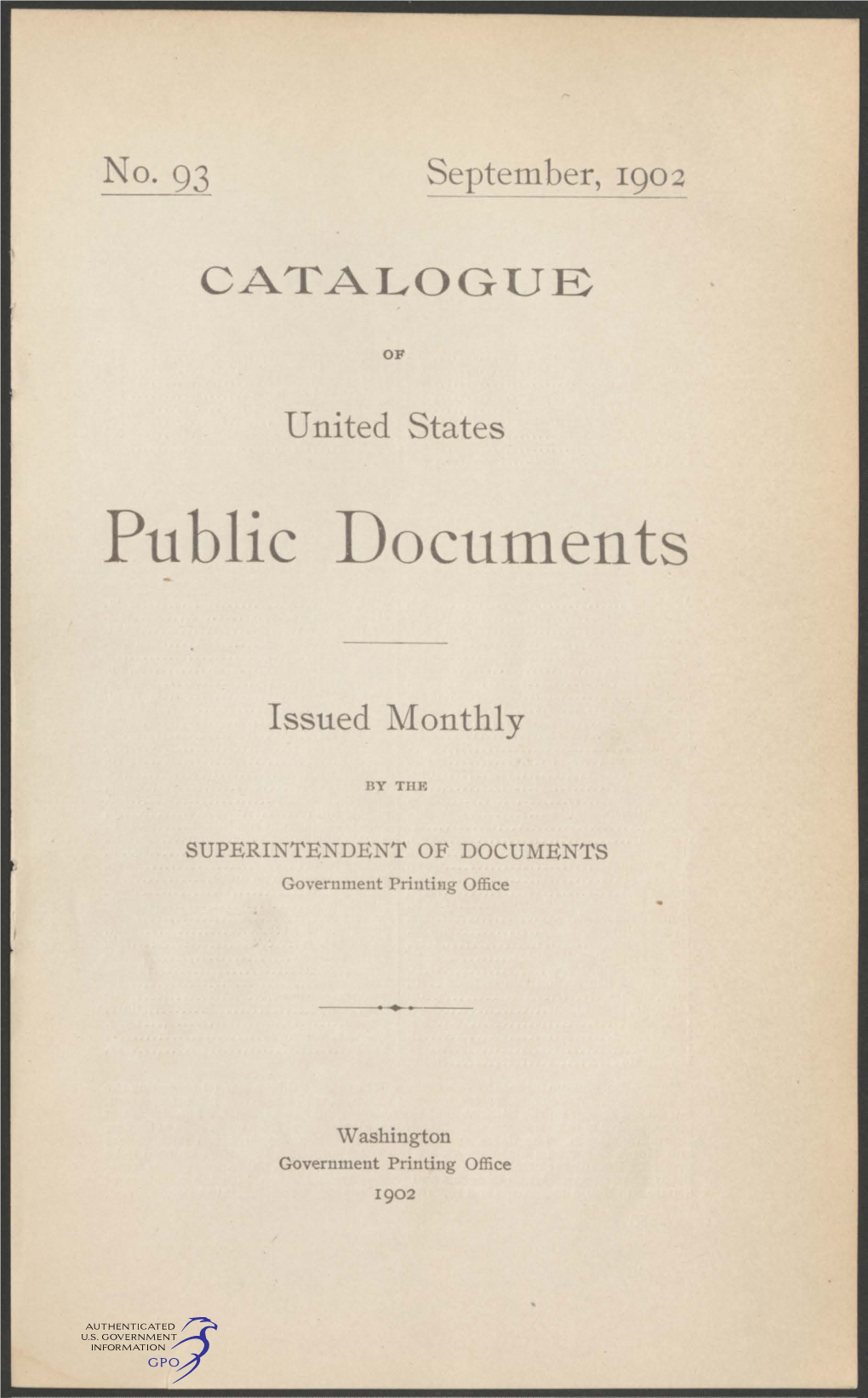 Catalogue of United States Public Documents /September, 1902