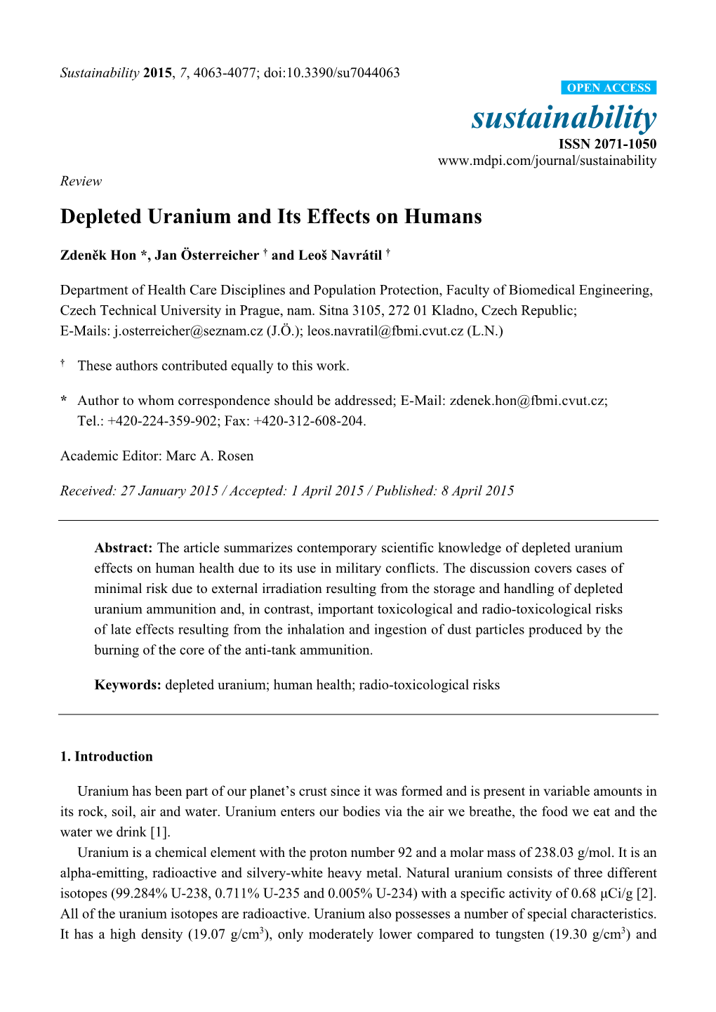 Depleted Uranium and Its Effects on Humans