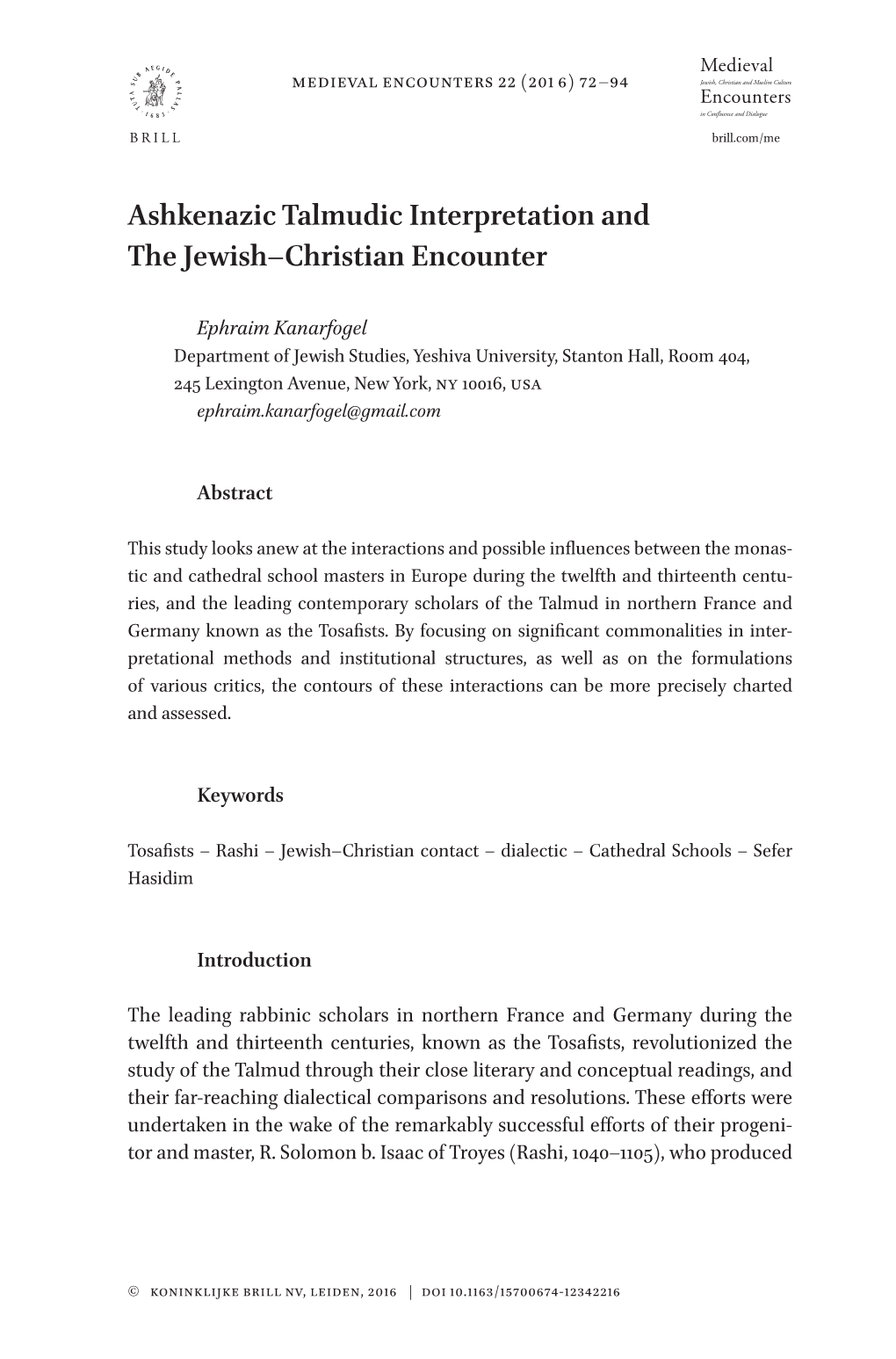 Ashkenazic Talmudic Interpretation and the Jewish–Christian Encounter