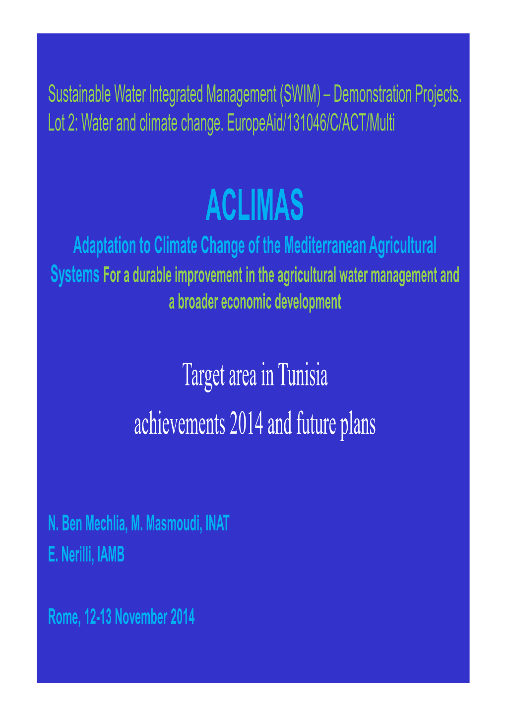 Aclimas-Tunisia- Rome 13-14 November 2014