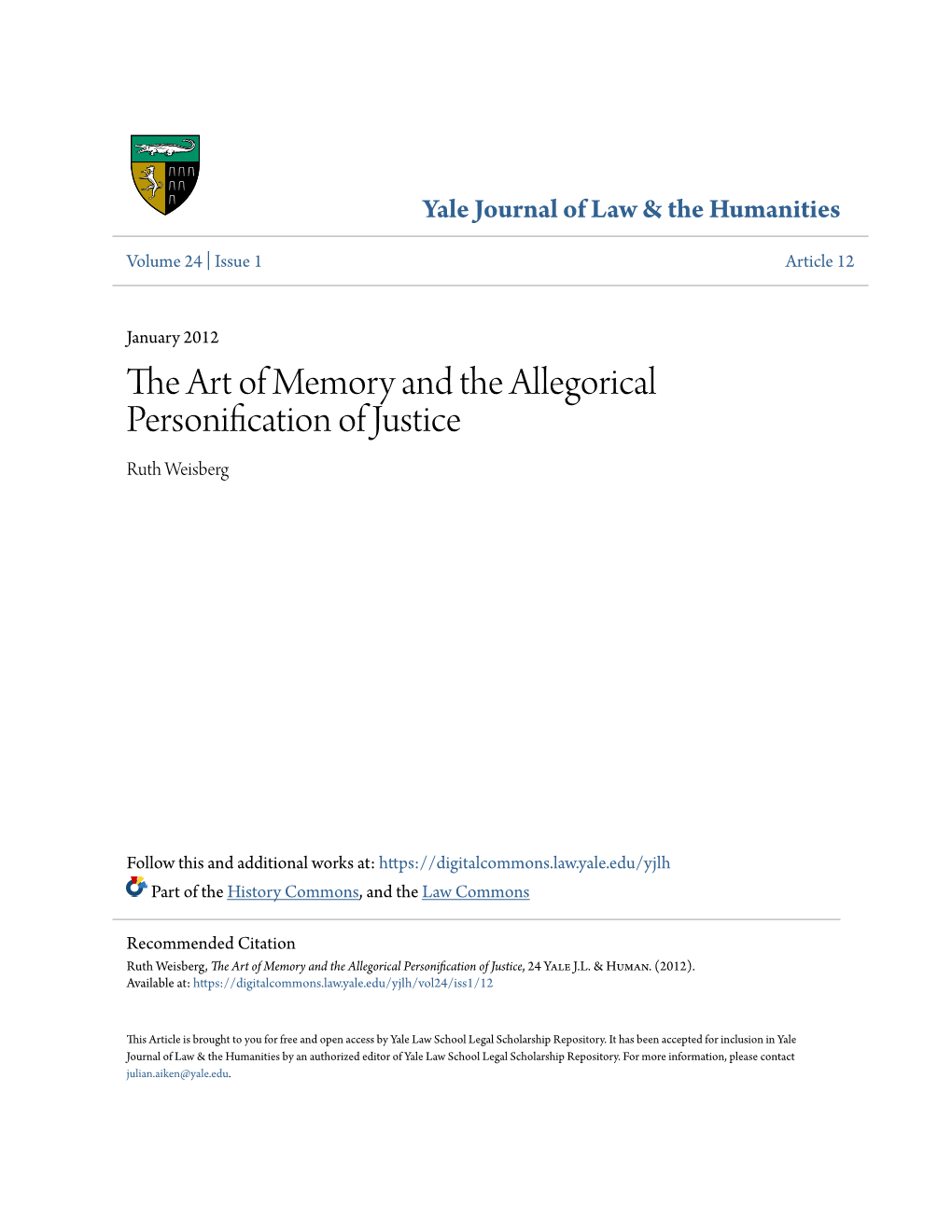 The Art of Memory and the Allegorical Personification of Justice Ruth Weisberg