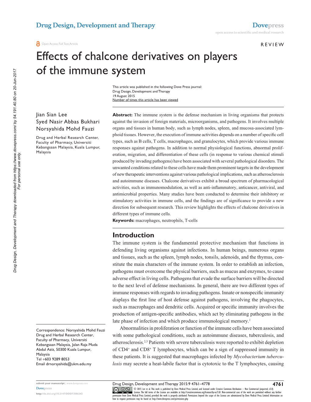 Effects of Chalcone Derivatives on Players of the Immune System