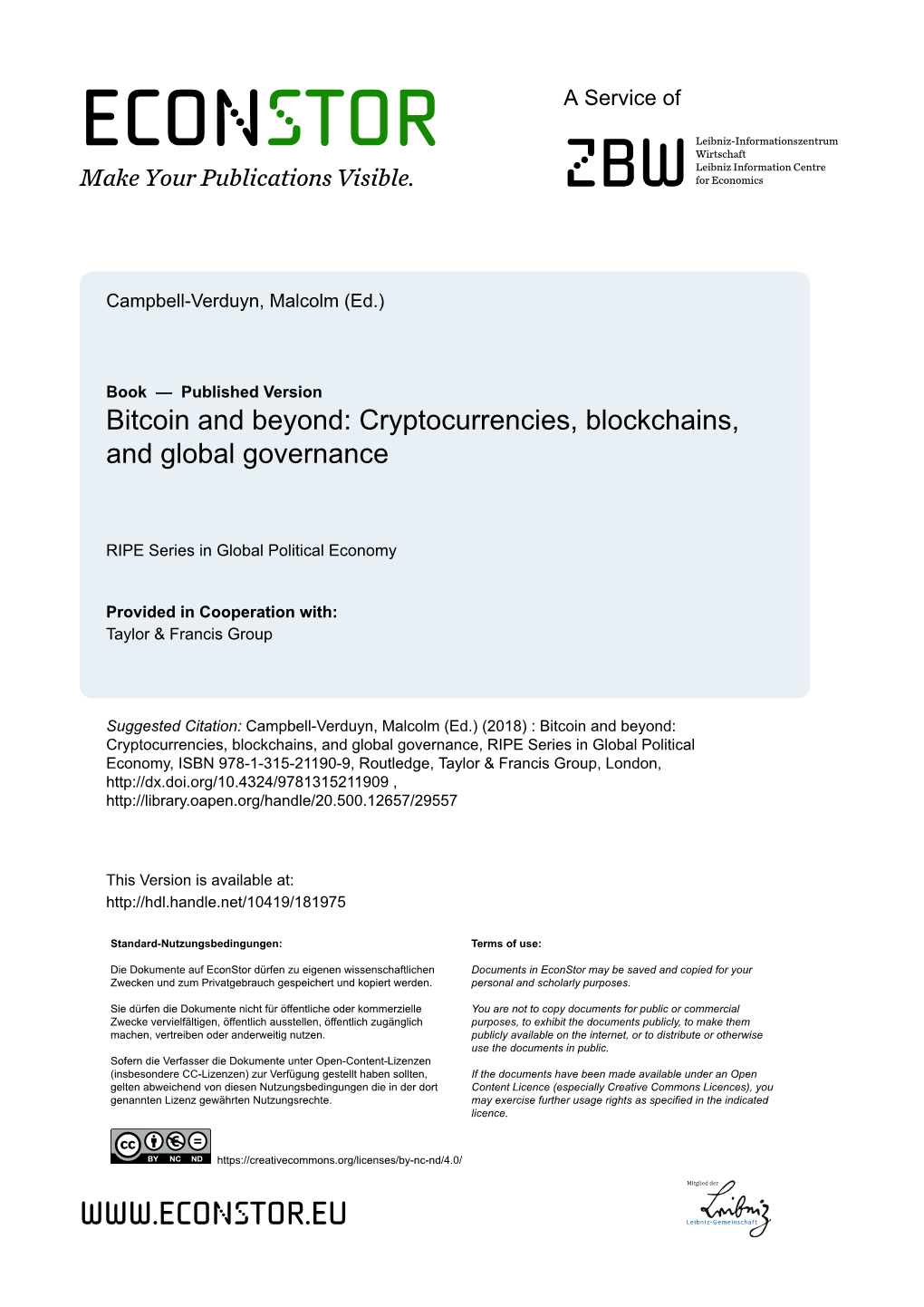 Bitcoin and Beyond: Cryptocurrencies, Blockchains, and Global Governance