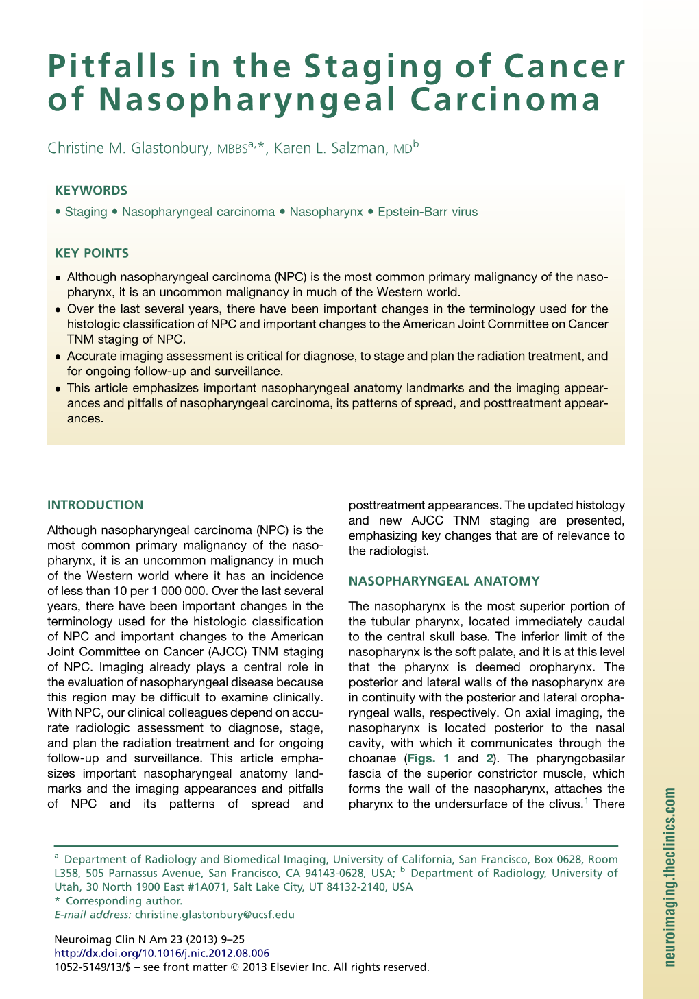 Pitfalls in the Staging of Cancer of Nasopharyngeal Carcinoma