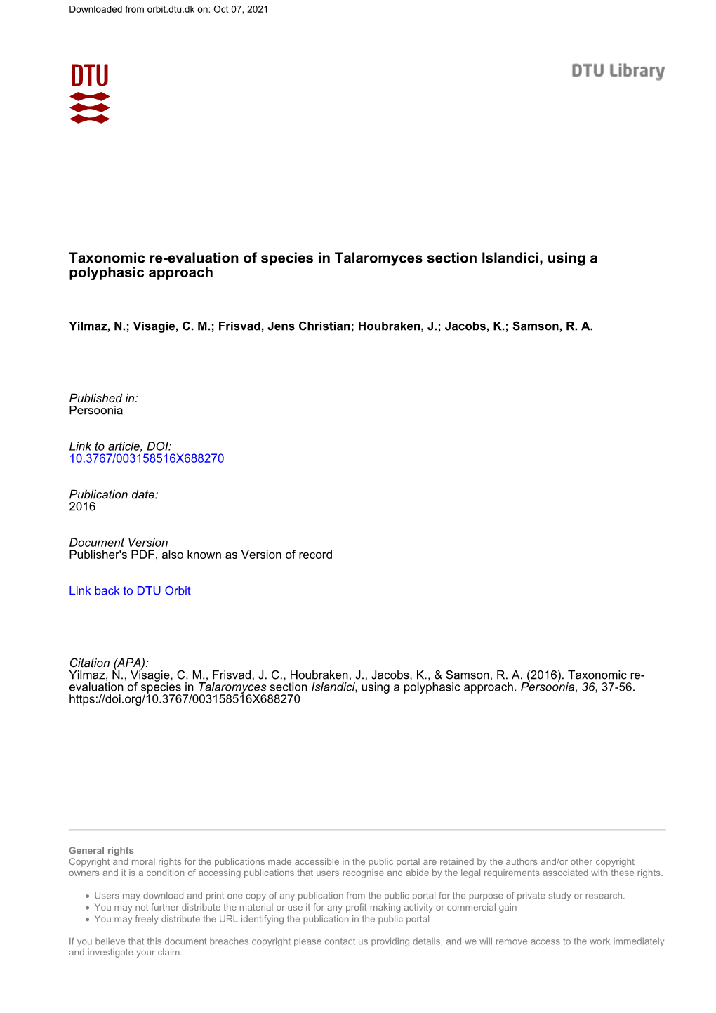 Taxonomic Re Evaluation of Species in Talaromyces Section Islandici Using