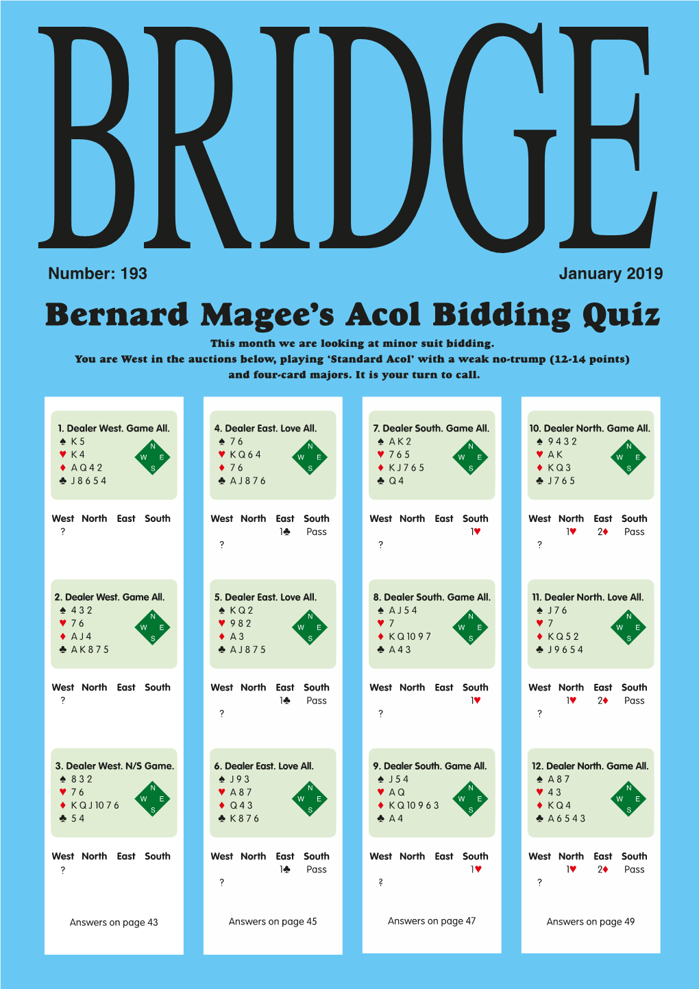 Bernard Magee's Acol Bidding Quiz