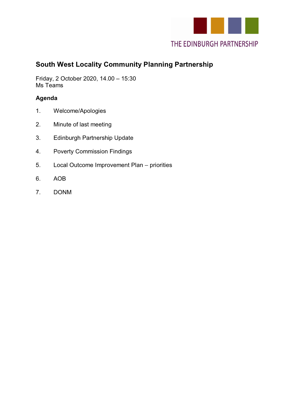 South West Locality Community Planning Partnership