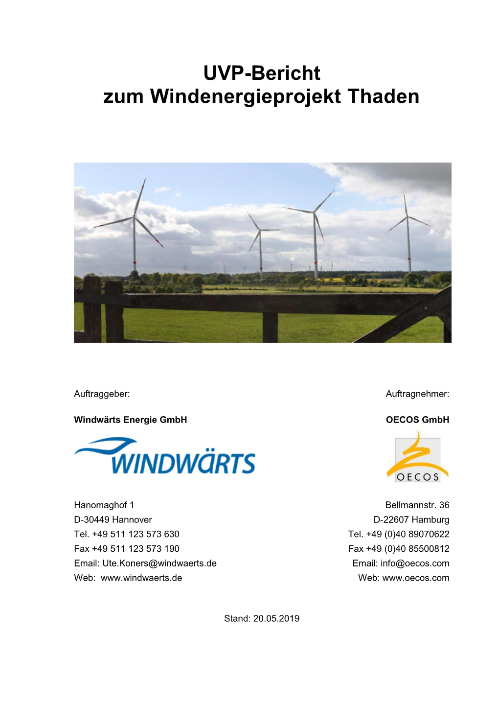 UVP-Bericht Zum Windenergieprojekt Thaden