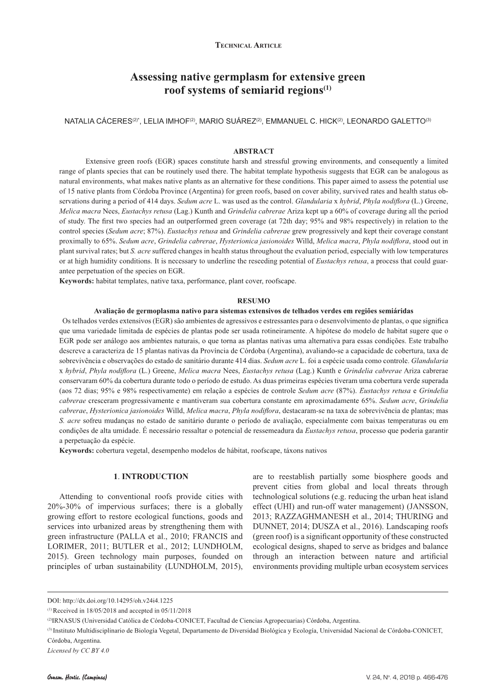 Assessing Native Germplasm for Extensive Green Roof Systems of Semiarid Regions(1)