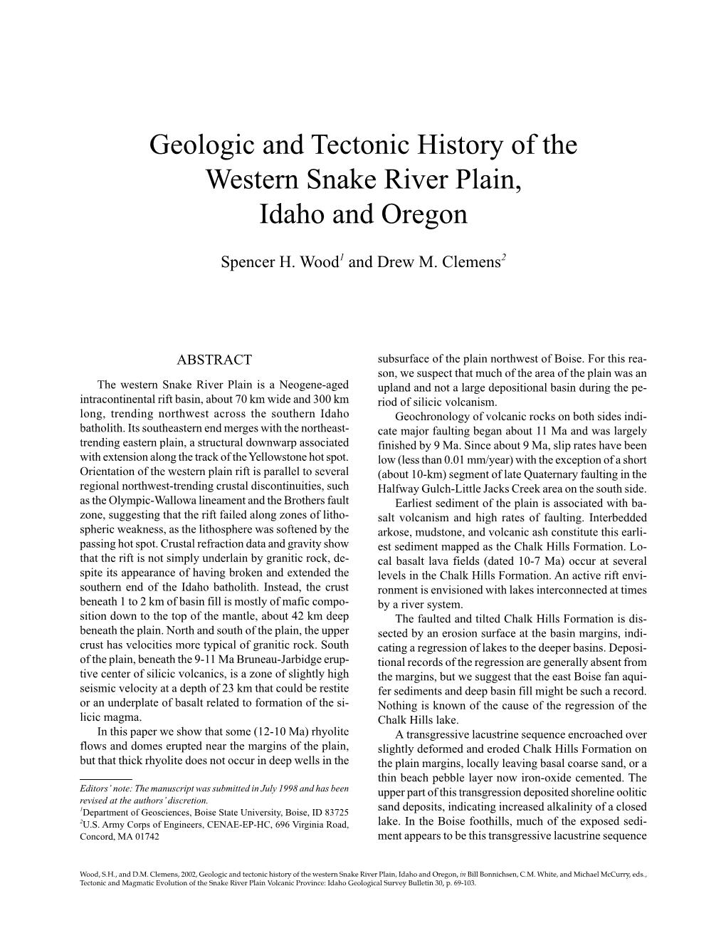 Geologic and Tectonic History of the Western Snake River Plain, Idaho and Oregon