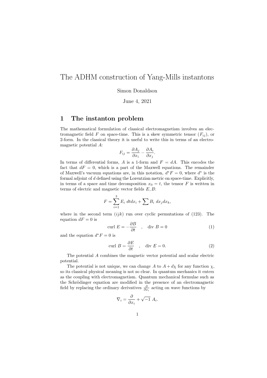 The ADHM Construction of Yang-Mills Instantons