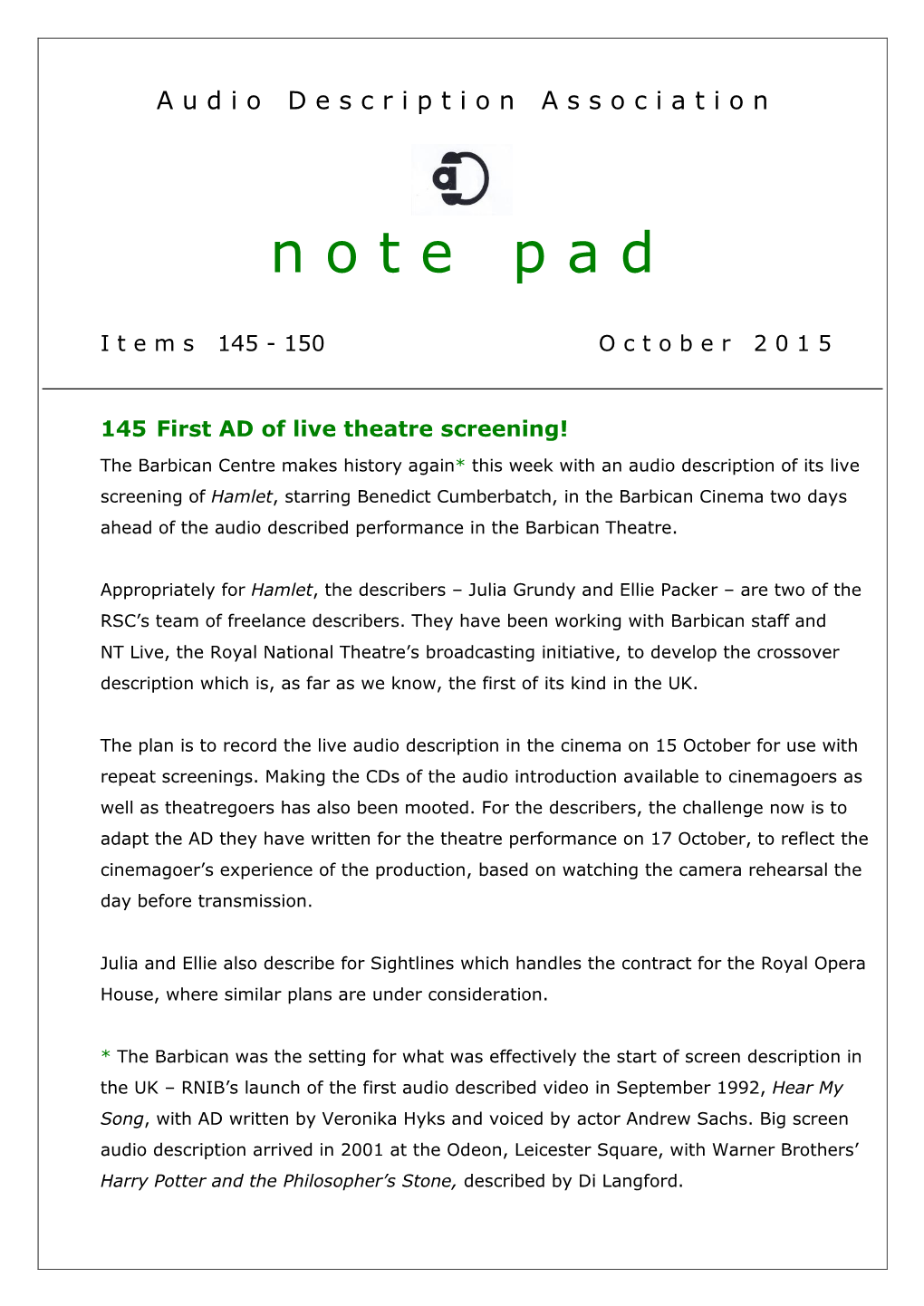 (Item 145 to 150) Note Pad October 2015