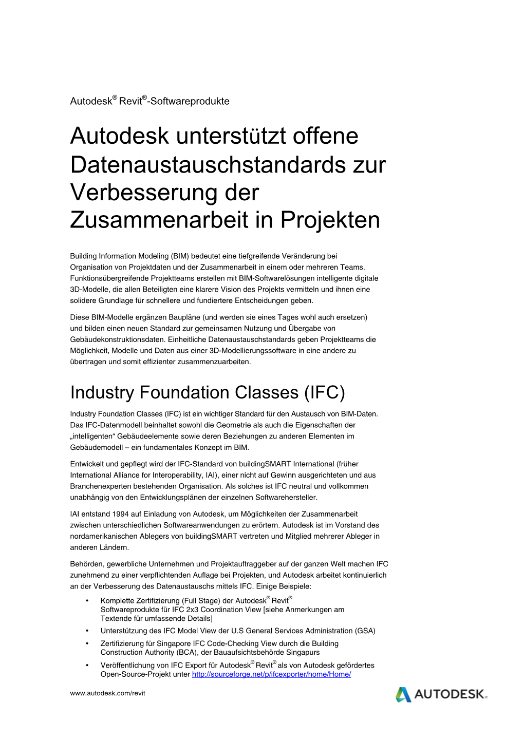 Autodesk Unterstützt Offene Datenaustauschstandards Zur Verbesserung Der Zusammenarbeit in Projekten