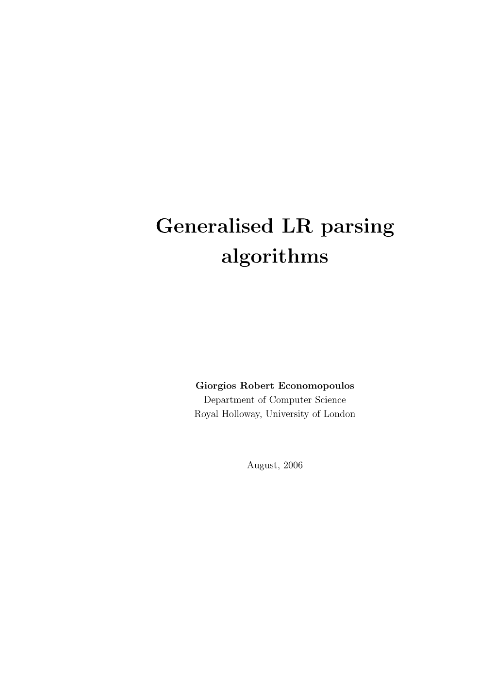 Generalised LR Parsing Algorithms