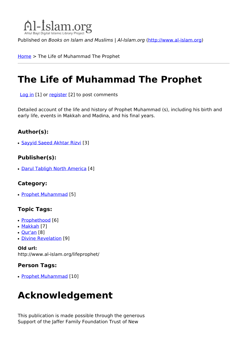 The Life of Muhammad the Prophet