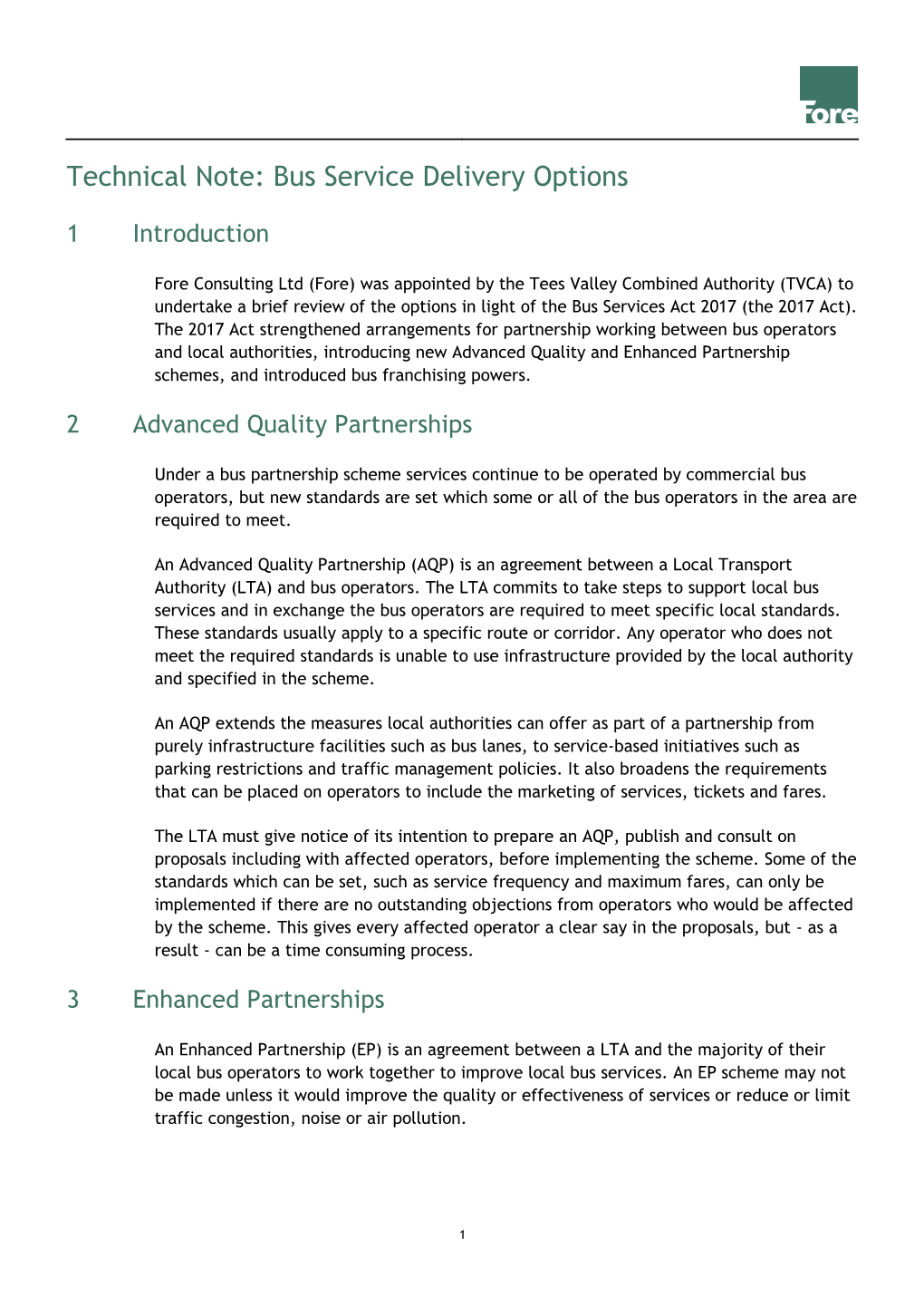 Appendix 1 Tees Valley Bus Service Delivery Options Technical Note