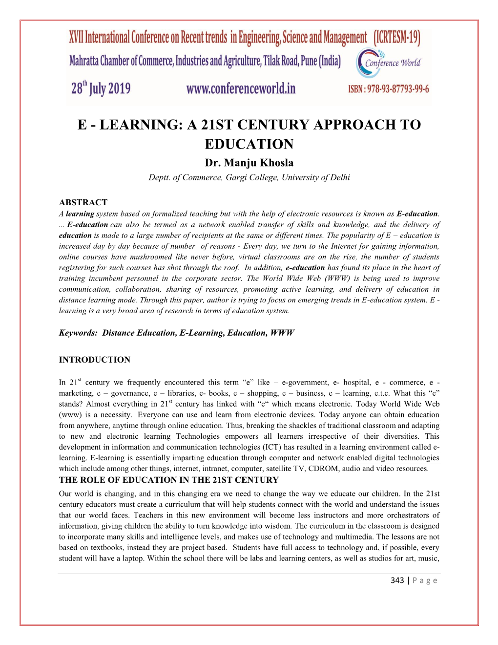 E - LEARNING: a 21ST CENTURY APPROACH to EDUCATION Dr