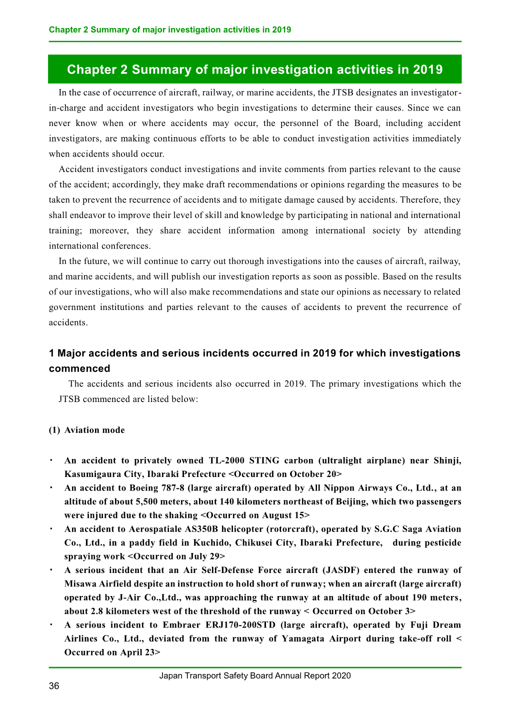 Chapter 2 Summary of Major Investigation Activities in 2019
