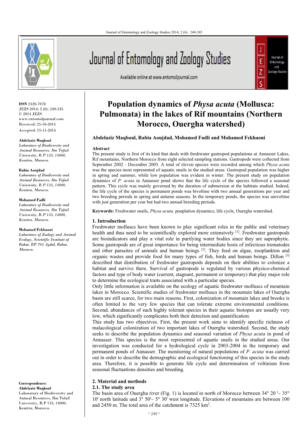 Population Dynamics of Physa Acuta (Mollusca: Pulmonata)
