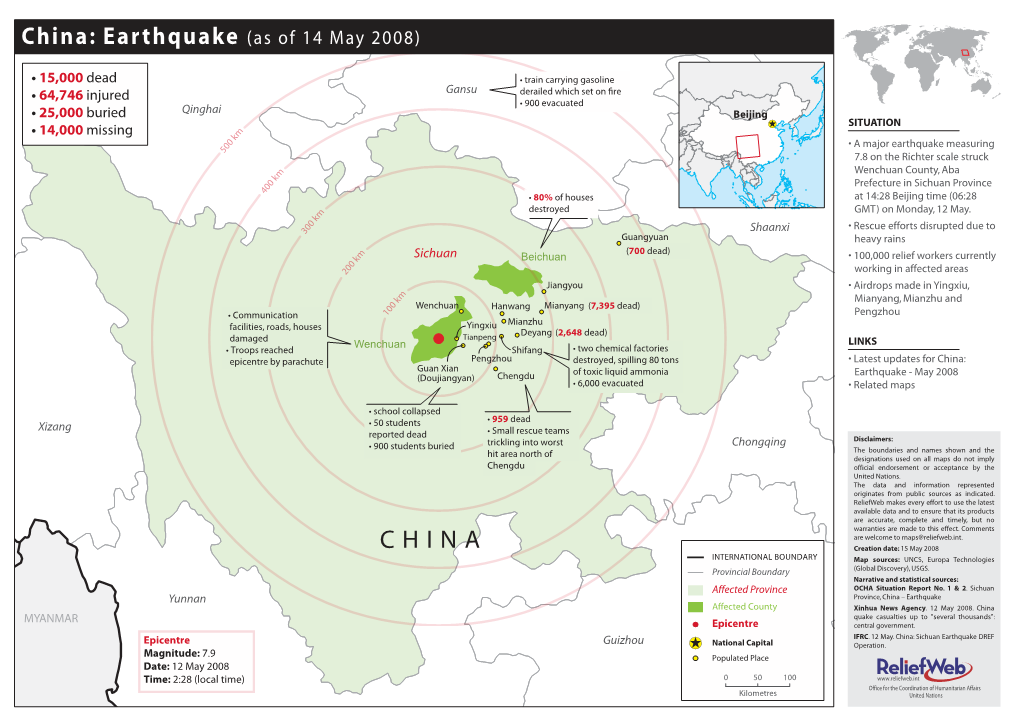 China: Earthquake (As of 14 May 2008)
