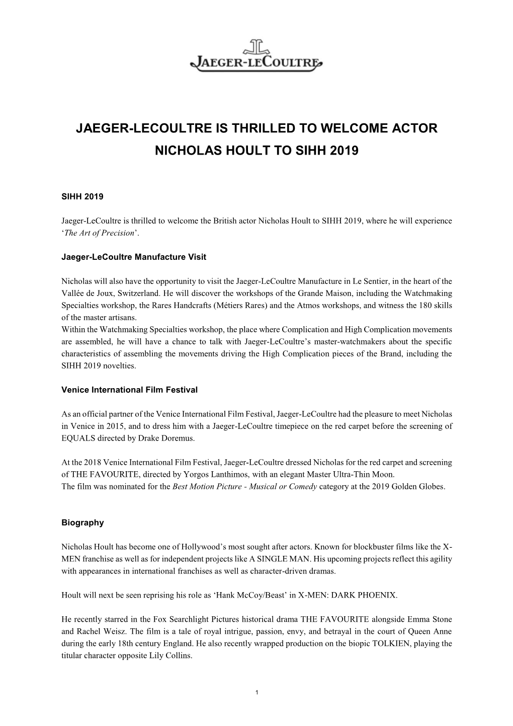 Press Release Nicholas Hoult