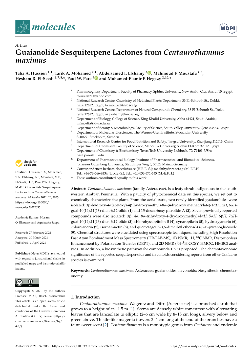 Guaianolide Sesquiterpene Lactones from Centaurothamnus Maximus