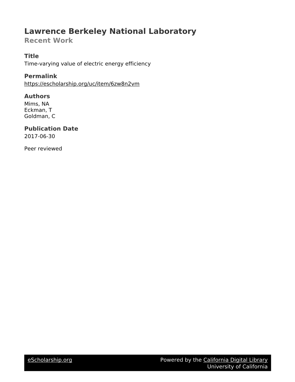 Time-Varying Value of Electric Energy Efficiency