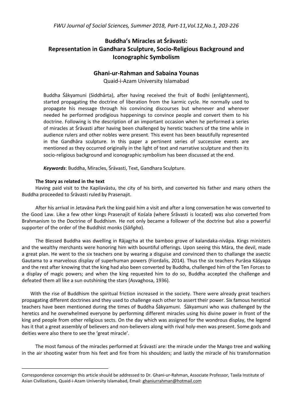 Miracles at Śrāvasti: Representation in Gandhara Sculpture, Socio-Religious Background and Iconographic Symbolism