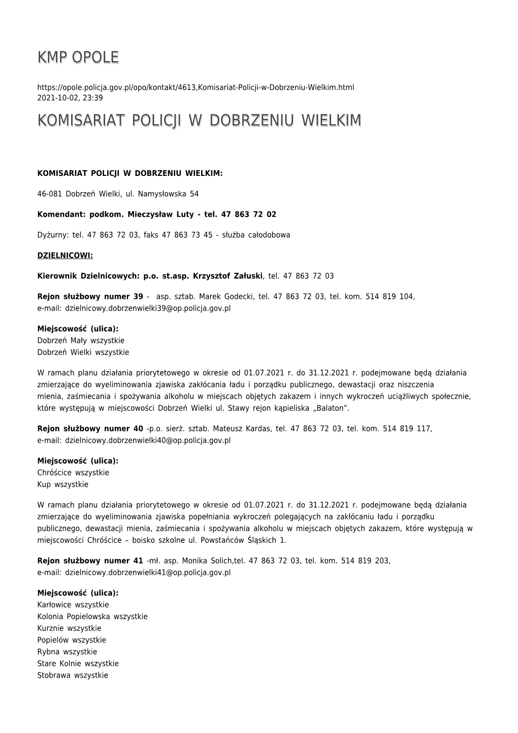 Kmp Opole 2021-10-02, 23:39 Komisariat Policji W Dobrzeniu Wielkim