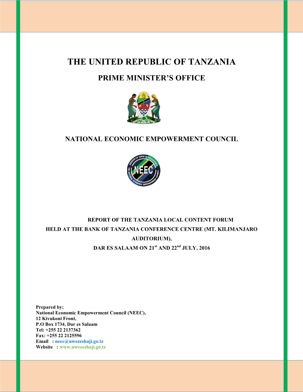 The United Republic of Tanzania Prime Minister’S Office