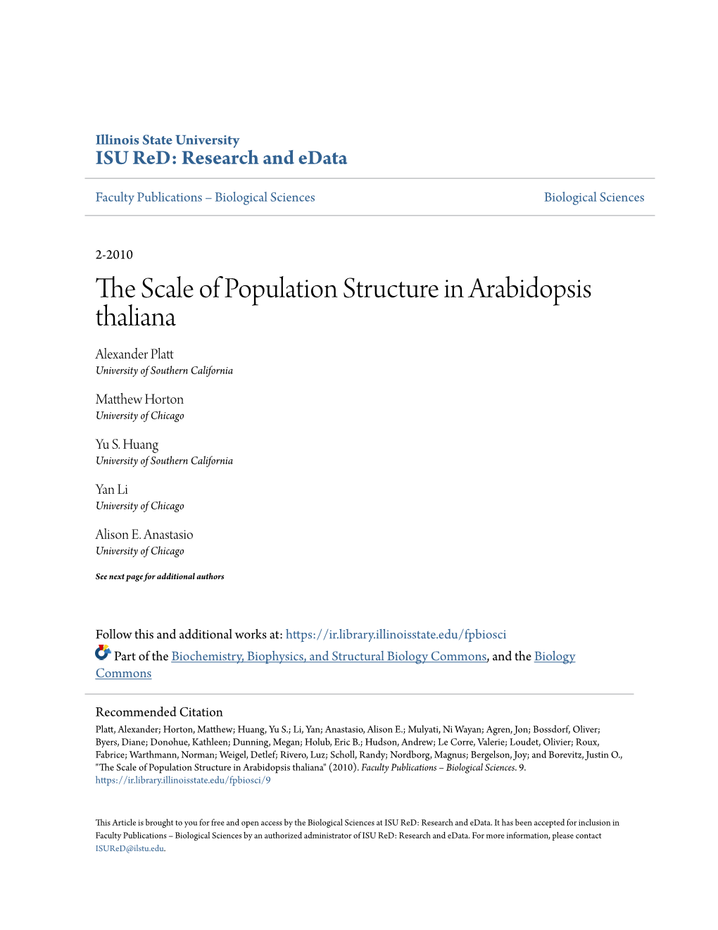 The Scale of Population Structure in Arabidopsis Thaliana