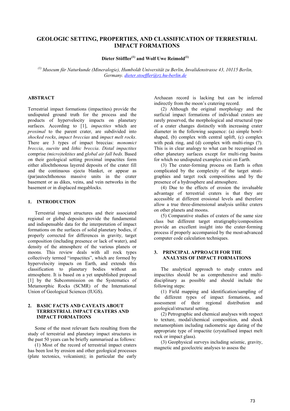 Geologic Setting, Properties, and Classification of Terrestrial Impact Formations