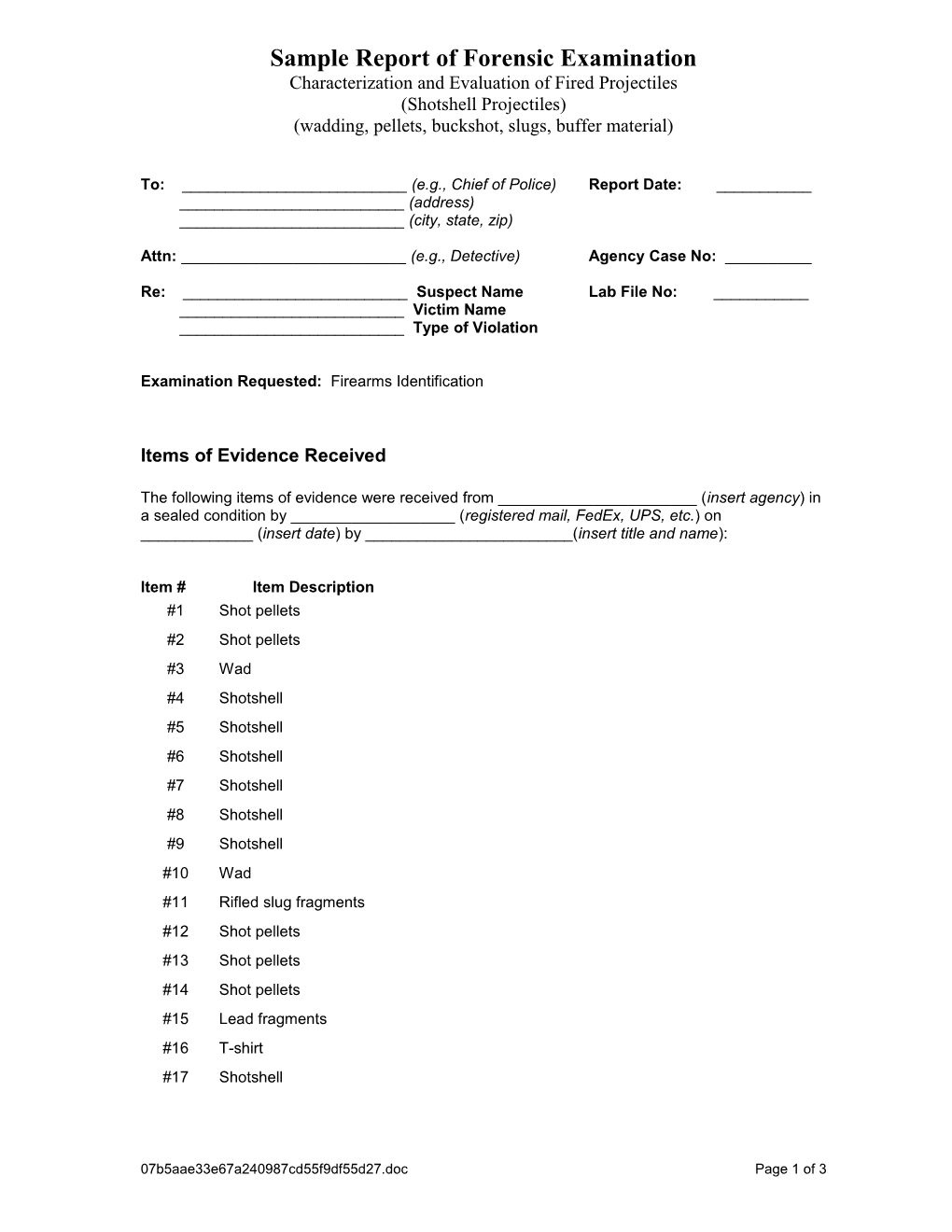 Sample Report of Forensic Examination