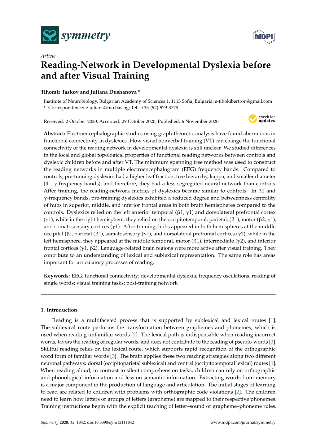 Reading-Network in Developmental Dyslexia Before and After Visual Training