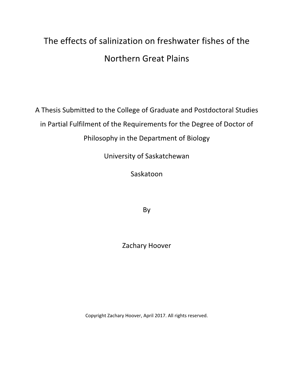 The Effects of Salinization on Freshwater Fishes of the Northern Great Plains