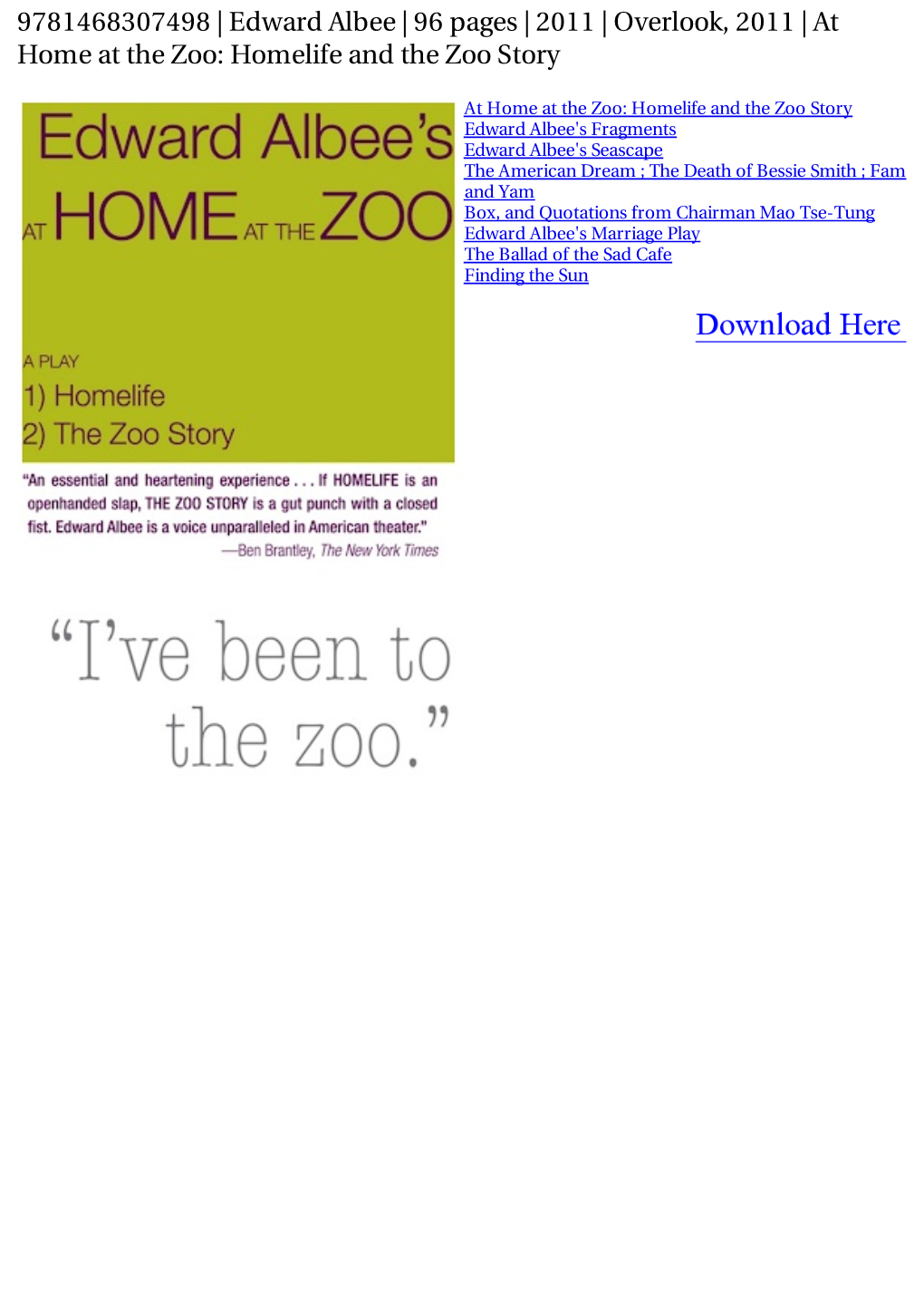 Homelife and the Zoo Story