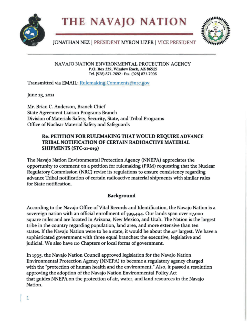 From the Navajo Nation Environmental Protection Agency on PRM-37-2