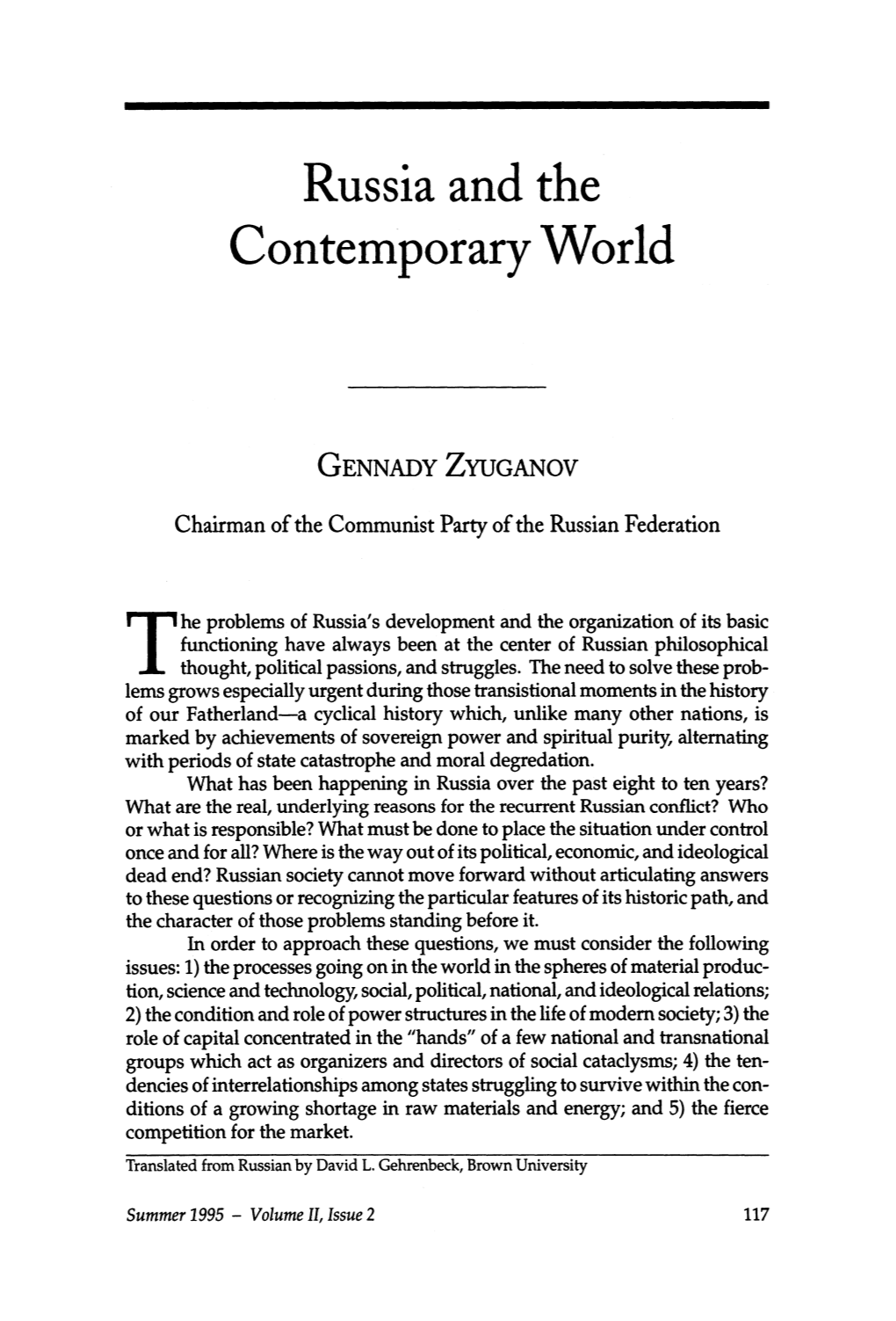 Russia and the Contemporary World