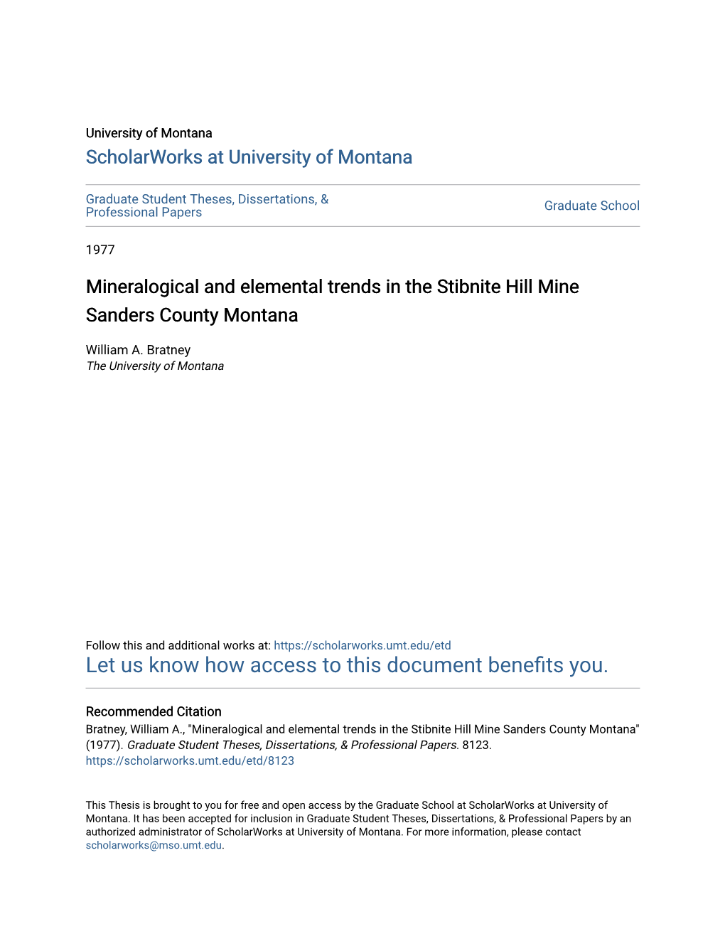 Mineralogical and Elemental Trends in the Stibnite Hill Mine Sanders County Montana