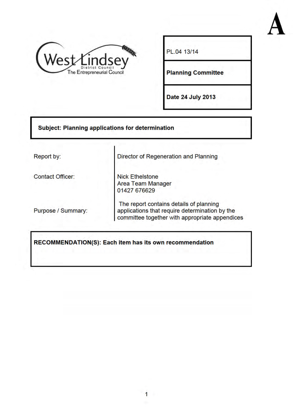 Planning Applications for Determination