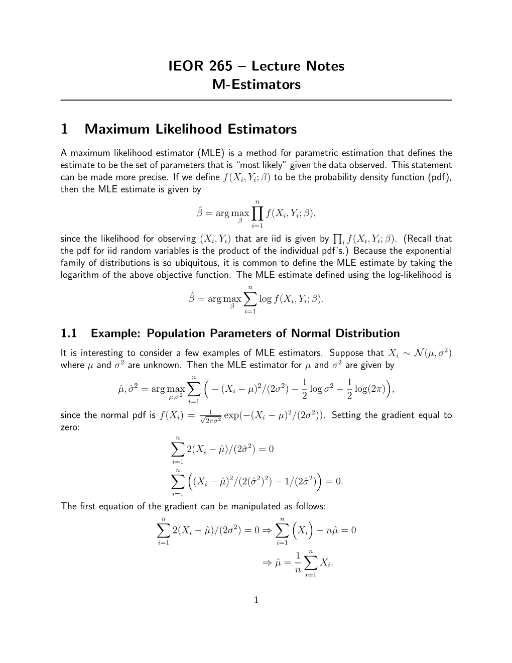 Lecture Notes M-Estimators 1 Maximum Likelihood Estimators