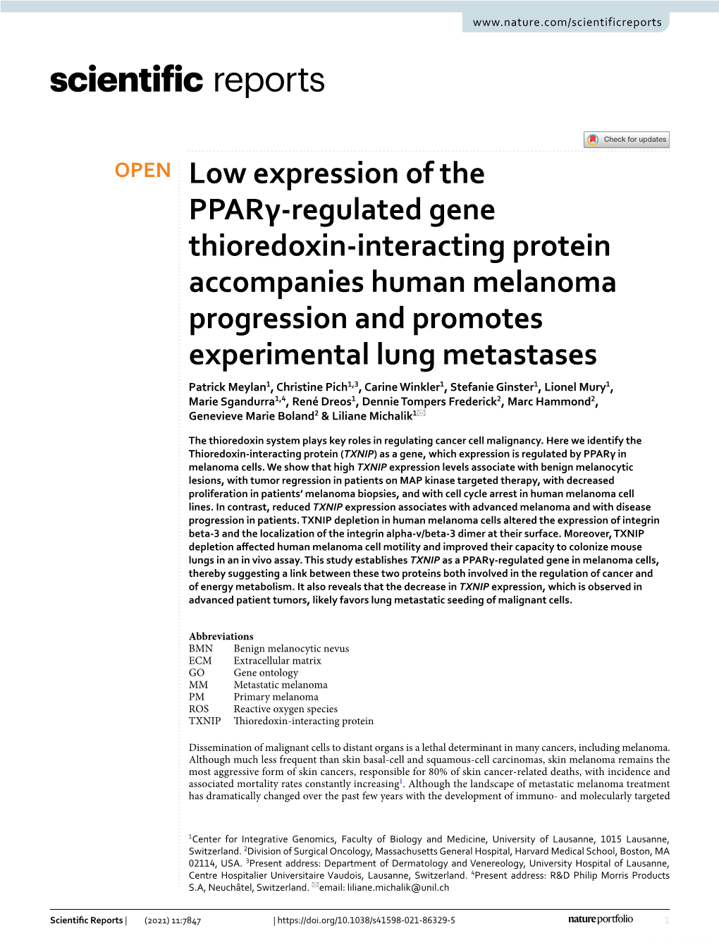 Low Expression of the Pparγ-Regulated Gene Thioredoxin